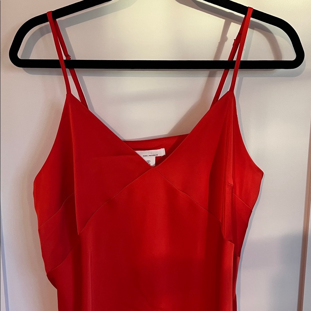🕶️H&M Mamma Maternity Orange Red Satin Bias Cut Dress Slip L - Picture 3 of 7